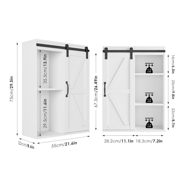 Gracie Oaks Lillain 21.6" W Wall Mounted Bathroom Sliding Barn